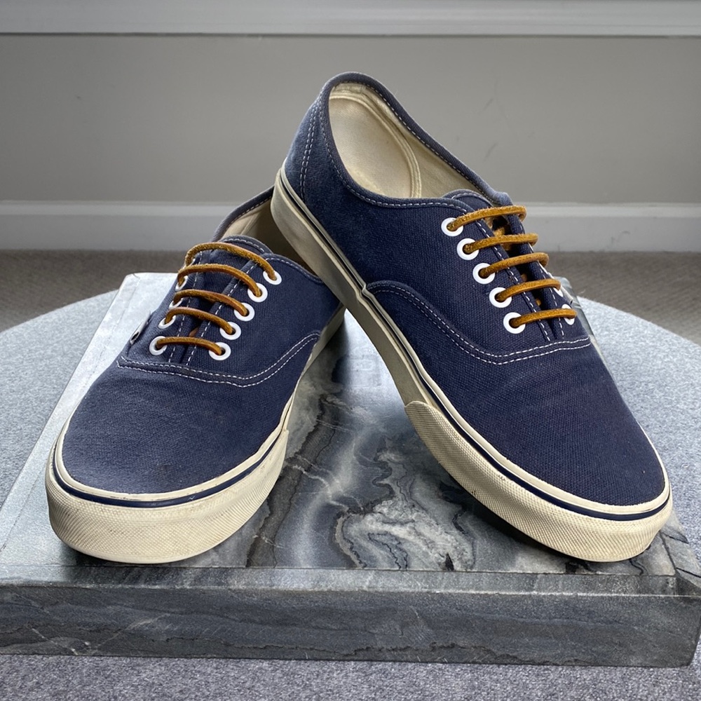 Vans GOOD Condition Blue Canvas with brown leather laces size 10